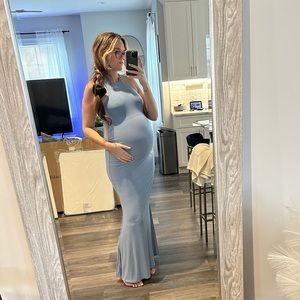 NYSSA 
POWDER BLUE HIGH NECK SLEEVELESS MATERNITY MAXI DRESS